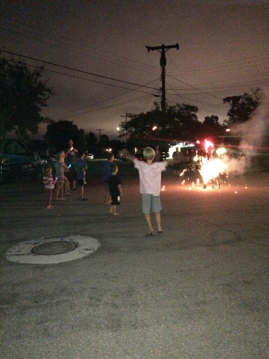 Fireworks in front of the house