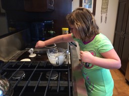 Reese making breakfast