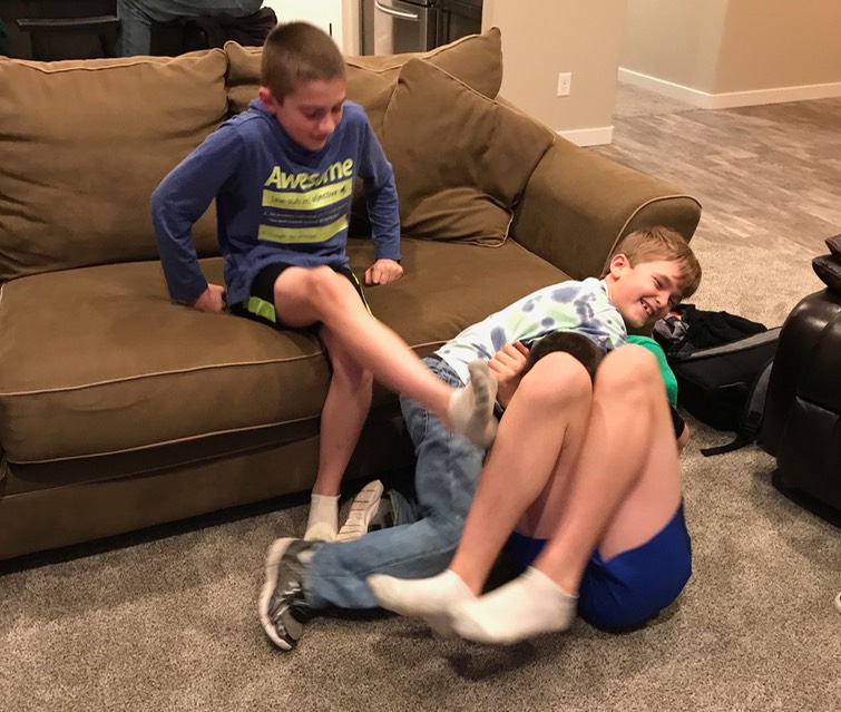 Adam and Ty wrestling with Bradly