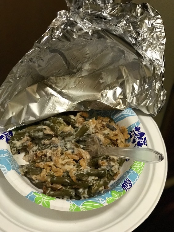 Candace brought me green bean casserole to the hotel!