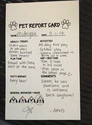 Midnight's report card from sitter
