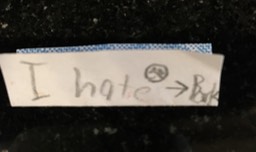 Note from C: "I hate (arrow with word "back")