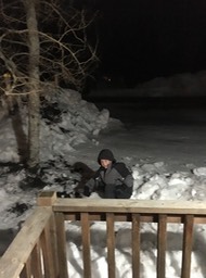 C couldn't wait to get out in the snow -- so playing the dark he did!