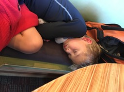 C fell asleep for 2 hours in a restaurant after hockey